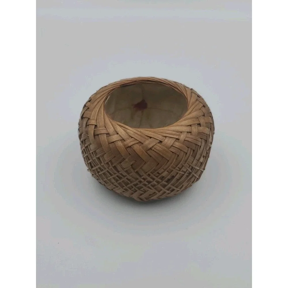 Handwoven Mini Basket Bowl Wicker Reed Rustic Primitive Cottage Decor Lined